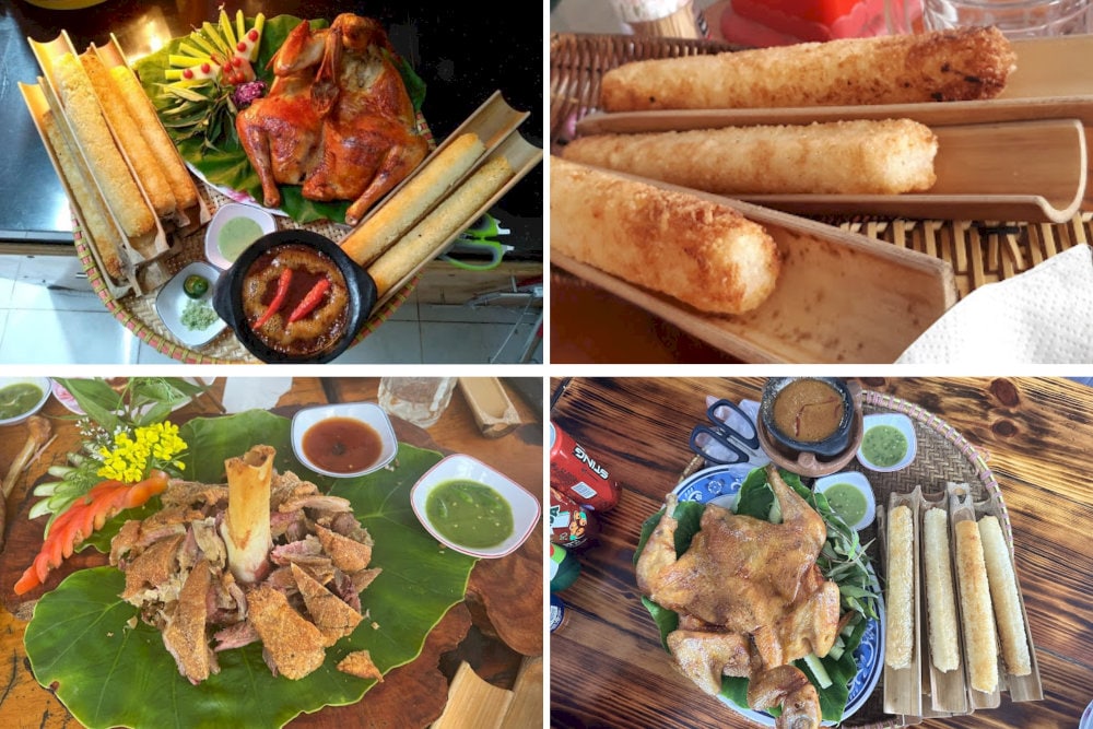 Gà nướng cơm lam chấm kho quẹt là điểm nhấn khác biệt của quán